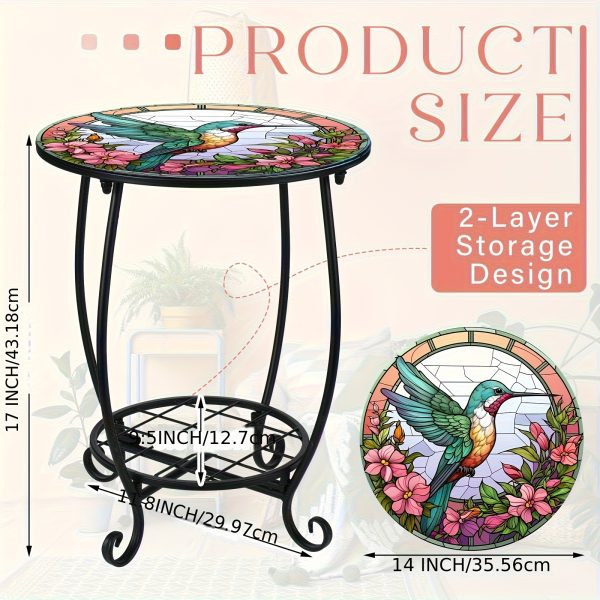 product-fancy-89cfb9dc-d310-45fd-b58b-eead74aea0ec 14" Round End Table Unique Pattern Printed with Birds, Butterflies And Flowers, with A Metal Frame for Storage At The Bottom And Metal Scrollwork Accent Side Table