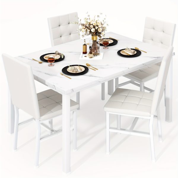 product-fancy-89fe728e-83a3-43b0-91b9-632d25c95ddf LAMERGE 5pcs Of Dining Table Set, Dining Room Table Set Can Be Used By 4 People, Kitchen Table Set, 1 Artificial Anti-marble Pattern Table And 4 Metal Legs Chairs, Suitable for Living Room, Dining Room, Kitchen Furniture