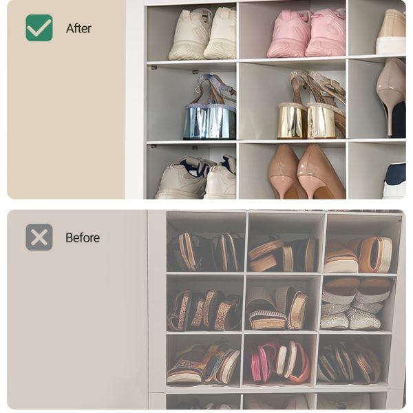 product-fancy-8a1021be-a1e5-4cc0-b3e9-d5c2ee18c45a Shoe Storage Unit, Accommodates 36 Pairs, Freestanding Closet Organizer, 8.8-Inch Wide Wooden Shoe Organizer, 12-Tier Vertical Shoe Rack for Entryway And Bedroom, in White And Greige