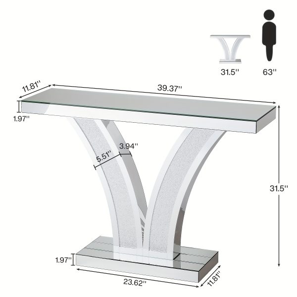 product-fancy-8a258a4d-320a-490d-b104-273f5143a560 Mirrored Console Table, Modern Sliver Entryway Sofa Table With Crystal Inlay Frames For Living Room, Hallway, Foyer