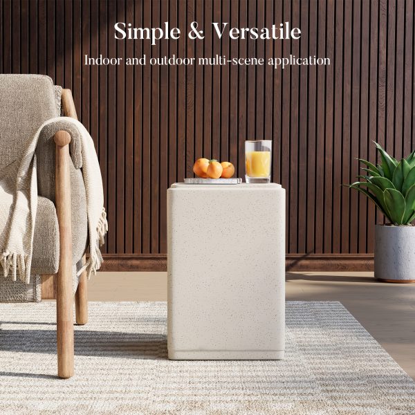 product-fancy-8a271c3f-bfe2-4cc5-a352-ff4c813f713c 14” Modern Terrazzo Side Table Suitable for /Outdoor Use - Rectangular Magnesium Oxide End Table with Speckled White Finish, HDPE Tabletop & Spray-Painted Frame, Space-Saving Accent Furniture for Living Room, Bedroom, Balcony, Plant Stand