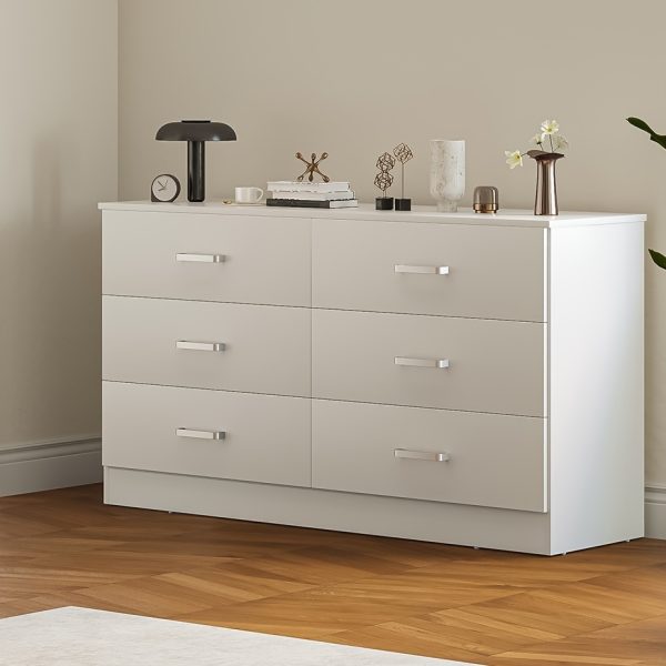 A Six-Drawer Dresser Designed for The Bedroom Featuring Spacious Drawers, Substantial Wooden Dressers, And a Chest of Drawers, Ideal for Modern Closets And Living Rooms