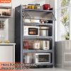 product-fancy-8a54a030-2b19-4770-b460-c43cbdad6188 Heavy-Duty Metal Kitchen Cabinet with Transparent Acrylic Doors - Extra Tall Storage Shelf, Large Pantry Organizer for Kitchen, Living Room, Dining - Easy Assembly, No Power Needed (Grey, 57.1"H x 31.5"W x 12.6"D) - Ideal for Small Spaces