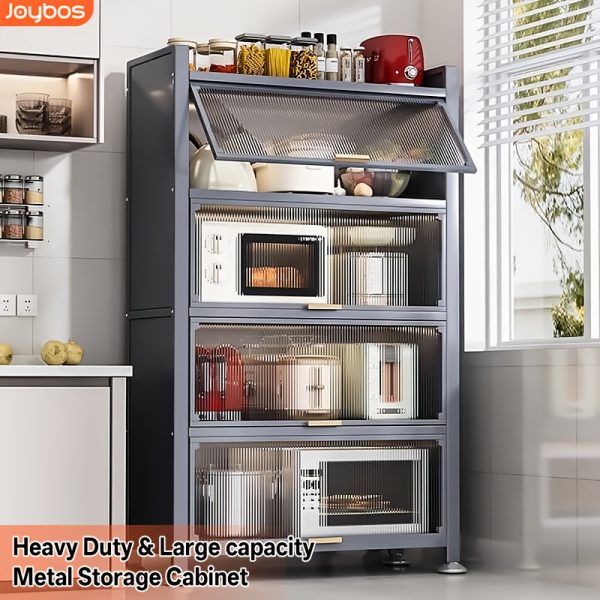 product-fancy-8a54a030-2b19-4770-b460-c43cbdad6188 Heavy-Duty Metal Kitchen Cabinet with Transparent Acrylic Doors - Extra Tall Storage Shelf, Large Pantry Organizer for Kitchen, Living Room, Dining - Easy Assembly, No Power Needed (Grey, 57.1"H x 31.5"W x 12.6"D) - Ideal for Small Spaces
