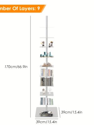 Spine Bookshelf | 9-layer Stylish Metal Bookshelf | Vertical Standing Book Tower | Study Bookshelf | Decorative Storage Rack for Decoration, Books, Storage, Bookcase, Small Plants