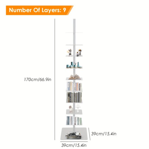 product-fancy-8a903222-98e4-4778-a47b-267bc0c358ca Spine Bookshelf | 9-layer Stylish Metal Bookshelf | Vertical Standing Book Tower | Study Bookshelf | Decorative Storage Rack for Decoration, Books, Storage, Bookcase, Small Plants