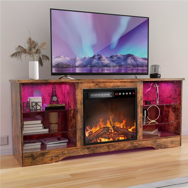 product-fancy-8a91e0f0-b9e6-4c01-ab90-517fd5418d6f Fireplace TV Stand with 18-Inch Fireplace, Modern Entertainment Center for Tvs Up to 65 Inches, Media TV Console with Adjustable Glass Shelves And Storage Cabinets, Farmhouse TV Stand for Living Room
