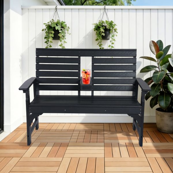 Patio Bench Designed for Two, Featuring Cup Holders And Made from HDPE, Ideal for Gardens And Porches, with Resistance to Fading And Rotting