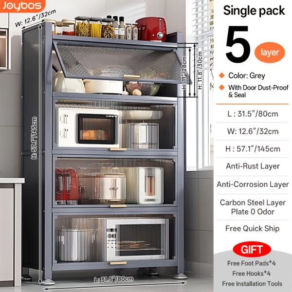 product-fancy-8aad267a-116c-4db4-9cf5-a0b32f6d203e Heavy-Duty Metal Kitchen Cabinet with Transparent Acrylic Doors - Extra Tall Storage Shelf, Large Pantry Organizer for Kitchen, Living Room, Dining - Easy Assembly, No Power Needed (Grey, 57.1"H x 31.5"W x 12.6"D) - Ideal for Small Spaces