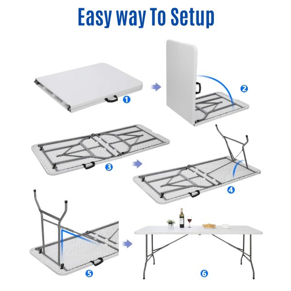 product-fancy-8ac1f3ad-cc60-4c3d-bbd8-7bd523b192f0 6FT Folding Table, 6 Foot Folding Table Heavy Duty, Portable Plastic Folding Table with Handle, Fold in Half Table for Indoor Outdoor Use, Fold Up Table for Camping Dining Party Picnic Events