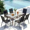7pcs Outdoor Table And Chairs for 6, Outdoor Dining Set W/Rectangle Glass Table And 6 Patio Textilene Stackable Chairs, Patio Furniture Set W/Umbrella Hole, Umbrella Not Included