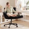 product-fancy-8ad907ec-e50c-42e8-a44b-bc363952ac51 Modern Office Crossover Wheelchair, Luxurious Plush Vanity Chair with Wheels, Adjustable Armrests, Ergonomic Office Chair Suitable for Bedrooms, Computer Makeup Rooms, And Offices, Available in White, Black, Pink, And Gray, Stable And Durable