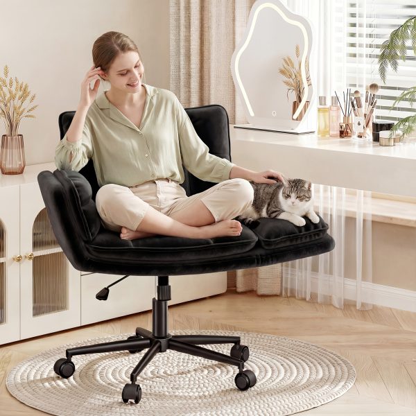 product-fancy-8ad907ec-e50c-42e8-a44b-bc363952ac51 Modern Office Crossover Wheelchair, Luxurious Plush Vanity Chair with Wheels, Adjustable Armrests, Ergonomic Office Chair Suitable for Bedrooms, Computer Makeup Rooms, And Offices, Available in White, Black, Pink, And Gray, Stable And Durable