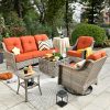 product-fancy-8aeb7855-d447-4b10-86bc-bc6ffc96a652 5pcs Outdoor Patio Furniture Set with 2 Swivel Chairs, 1 Outside Sofa, 1 Side Table and 1 Solar Lighting Glass Coffee Table - All-Weather Wicker Patio Conversation Set Modern Design for Garden, Deck, and Porch Decor