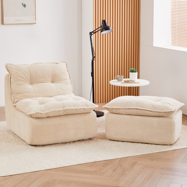 product-fancy-8b05f613-41ec-4af2-ac09-0fe31373ed0f MCQ Single Recliner Chair with Footrest - 62.2-inch Foam Floor Lounger, Boneless Modern Bean Bag Sofa Suitable for Bedroom or Living Room, Cloud Bed for, No Assembly Required, Space-Saving