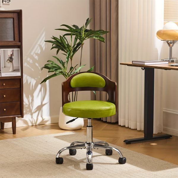 product-fancy-8b2d9cb9-5b75-40e4-b2e2-a2e21ec26af1 Bonnlo Adjustable Height Home Office Chair - Armless Swivel Desk Chair with Manual Height Adjustment, Curved Walnut-like Backrest, White & 5-Star Base-Like Stability (No Wheels) for Small Spaces, Study, Computer Desk - Space