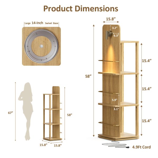 product-fancy-8bb48a2b-9e96-4b7b-825b-6ce4ff3b4a85 4-Tier Rotating Bookshelf Tower with 360° Spinning Shelves - Natural Oak Wood Freestanding Bookcase Suitable for Small Spaces, Space-Saving Rolling Shelf for Home Office, Living Room, Assembly, Modern Square Bookcase for Books & Decor