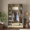 product-fancy-8bfb4928-bde8-4ec7-ad2e-9f13d8d847b6 4-Door Wooden Armoire Wardrobe Closet with 5 Drawers, Checkered Storage Area & Hanging Rods, Clothes Organizer for Bedroom, Modern Design