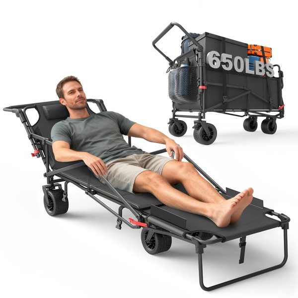 [Heavy Duty Folding Wagon] LEVELEVE Heavy Duty Folding Wagon-2-in-1 Collapsible Cart 400lb, 650lb Capacity All-Terrain Wheels W/Brakes And ASide Pockets