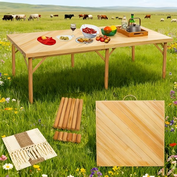 Foldable Beach Picnic Table 60-Inch Low-Profile, Portable Wooden Bohemian-Style Travel Picnic Table, Suitable for Indoor And Outdoor Occasions Including Picnics, Beach Trips, BBQs, Camping, Gatherings, Outdoor Dining, Gardens, And More.