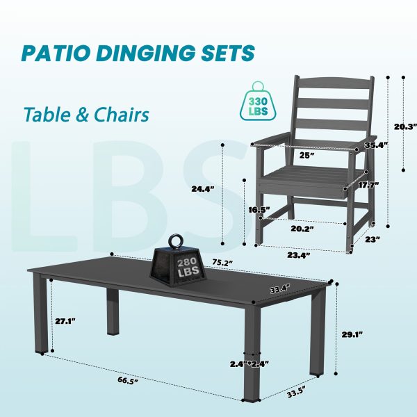 HDPE Plastic Wood Patio Table and Chair Set, Outdoor Garden Leisure Table and Chairs, Durable and Easy to Clean