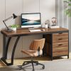 product-fancy-8c717e05-4ecc-42ec-9181-ef741f000b90 59-Inch Industrial Computer Desk with 3 Reversible Drawers & File Storage - Brown Engineered Wood & Black Metal Workstation, Adjustable Foot Pads, Smooth Edges, Easy Assembly for Home Office, Desk Accessories Office, Sturdy Construction, Study Writing Table, Rustic Furniture, Highquality Materials, Remote Workers
