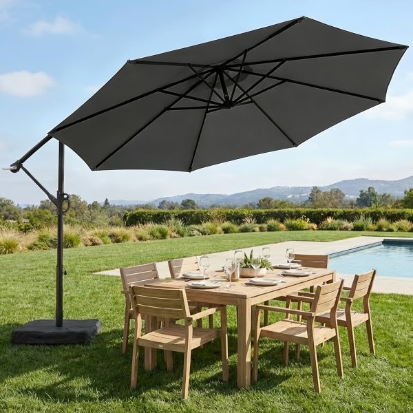 product-fancy-8c734e93-e071-4b58-9620-5f537682c32a 10-Foot Patio Offset Umbrella with a Base, Cantilever Design, Featuring a Crank And Cross Bases, Suitable for Outdoor Use, Heavy-Duty Construction, Includes Push Button Tilt, Perfect for Christmas And Halloween