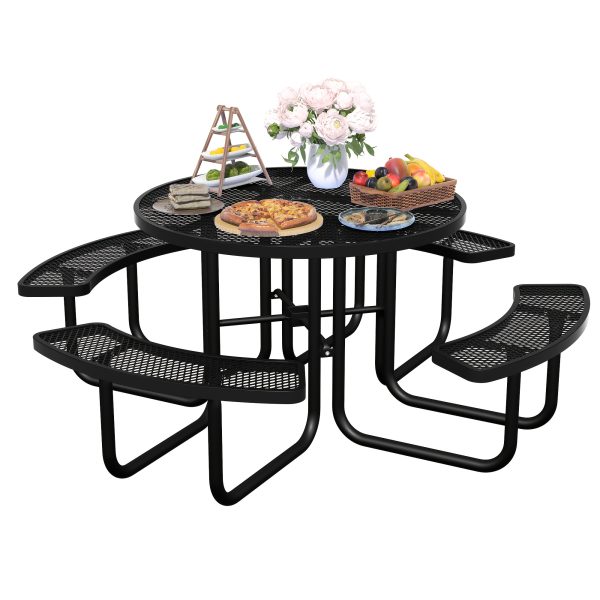 product-fancy-8c74d3c6-3b22-448b-96fc-b088e8b8befb Heavy Duty Outdoor Metal Table and Bench Set Compatible for - -Weather Coated Steel Frame & Plastic Tabletop, Easy Assembly Outdoor Furniture for Park, Patio, Playground, School, Campsite - & Low Maintenance