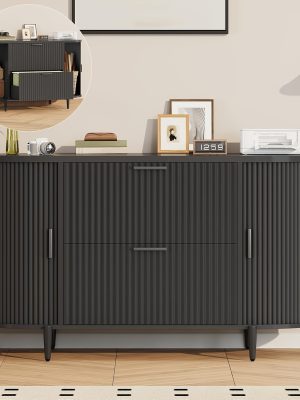 2 Drawer File Cabinet, fit Legal/Letter/A4 Size, 39.4" Filing Cabinet with 2 Sliding Door Storage for Home Office