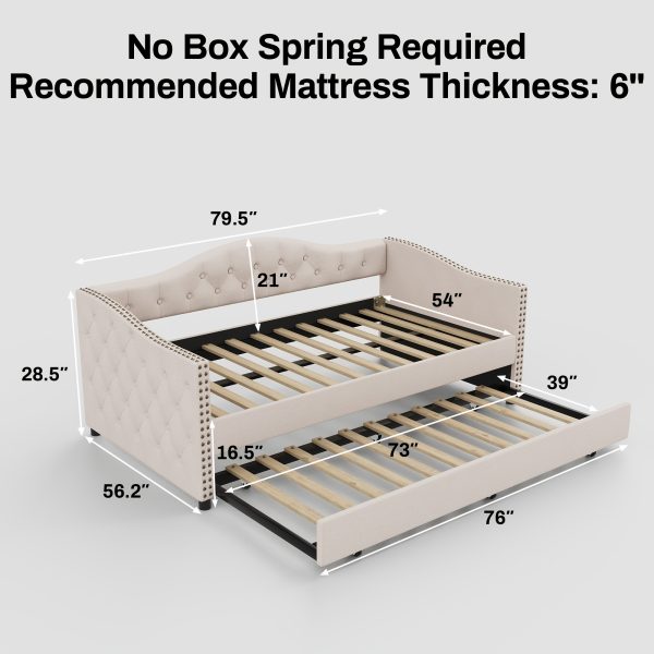 product-fancy-8c82114f-6879-47b2-abab-76a403e98801 79.5" Tufted Linen Upholstered Daybed with Trundle Frame No Box Spring Needed for Living Room Bedroom