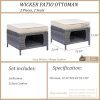 2pcs Royal Craft Outdoor Patio Furniture Set | Hand-Woven Pe Rattan Ottomans With 3.15 Inch Thick Cushions, All-Weather Material, Movable Cushions, Multifunctional Use, Gray Wicker With Beige/Denim Blue Cushions