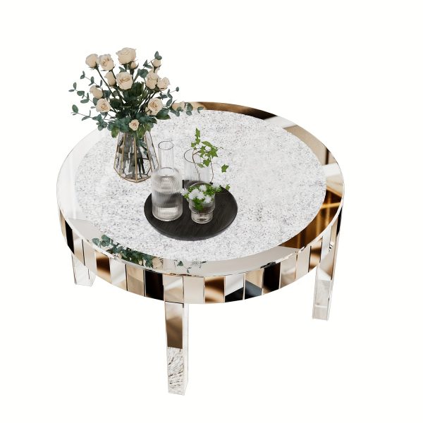 AESOME Glam Silver Mirrored Round Coffee Table Crushed Diamond Accent Side Table With Beveled Glass Edge Modern Center Table For Living Room And Office (31.5" D X (31.5" W X 18.3" H)