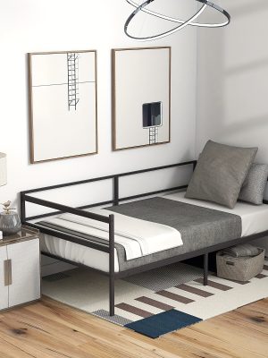 Dual-Use Twin Metal Daybed Frame - Space-Saving Sofa Bed for Living Room & Bedroom