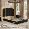 product-fancy-8cb05df7-ab35-4680-bbaa-85a6fac3da1e LUXOAK Modern Upholstered Bed Frame with 65" Headboard, Golden Plating Trim, Platform Design - No Box Spring Needed