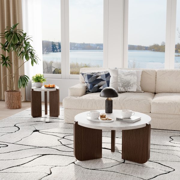 product-fancy-8cb11114-8b86-472a-99b4-56a9946883df Brown Marble Look Side Table, Faux Marble MDF End Table for Living Room, Bedroom - Modern Accent Table with Lower Shelf for Couch, Sofa, Small Apartment
