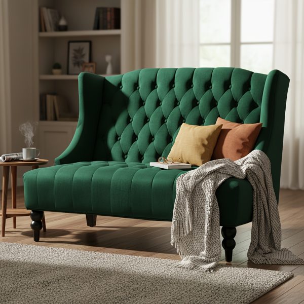 product-fancy-8cb654dd-fbfc-411e-8d35-4d0275361a4c 50-Inch Two-Seater Sofa, Comfortable Velvet Fabric, Mid-Century Modern Style, Minimalist Design, Extended Backrest, Compact Two-Seater Suitable for Bedrooms, Apartments And Home Offices