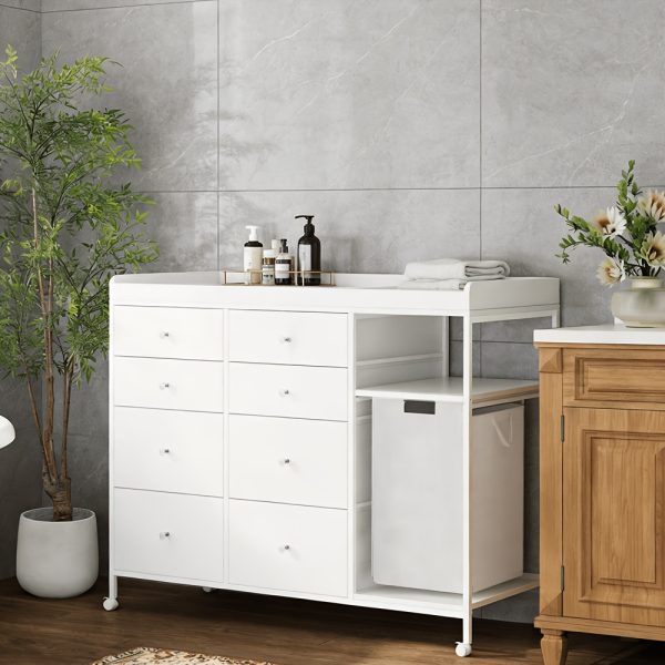 product-fancy-8cb8428e-d296-44cd-b3e1-b87408217803 Baby Changing Dresser, 8-Drawer Baby Dresser with Changing Table Top, Easy to Assemble, Mobile Utility Cart with Wheels for NurseryDiaper Changing Station, Mobile Dresser for Nursery, White