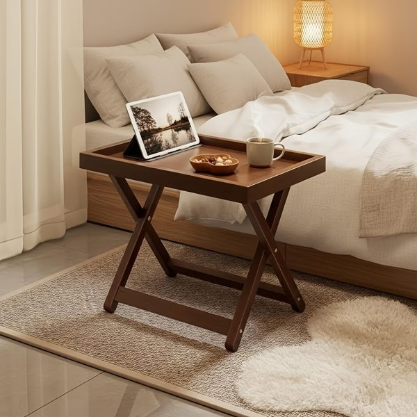 product-fancy-8cba028a-e21a-41b1-a6e2-7b72f7d81db8 Foldable Side Table with Raised Edge Tray, X-Shaped Legs, Multi-Purpose Bedside & Sofa Table for Bedroom Living Room Bay Window