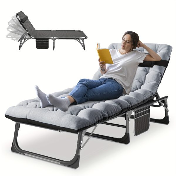 [Portable Folding Bed] Mophoto Sleeping Cots For Adults, 5-Position Folding Chaise Lounge Chairs Outdoor, Portable Folding Bed Cot Lounge Chair For Beach Lawn Camping Pool Sun Tanning