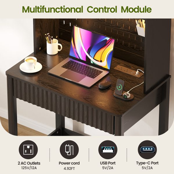 product-fancy-8cf565a9-490c-42c9-a0b1-17733c76cae9 HWB Modern Computer Desk with Pegboard, 64" Home Office Desk with LED Lights & Charging Station, Small Study Desk with Hutch And Storage Shelves for Bedroom