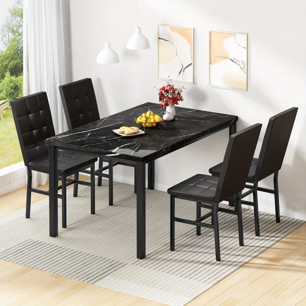 product-fancy-8cfc22b8-7745-4787-8604-6883e2627aae LAMERGE 5pcs Of Dining Table Set, Dining Room Table Set Can Be Used By 4 People, Kitchen Table Set, 1 Artificial Anti-marble Pattern Table And 4 Metal Legs Chairs, Suitable for Living Room, Dining Room, Kitchen Furniture