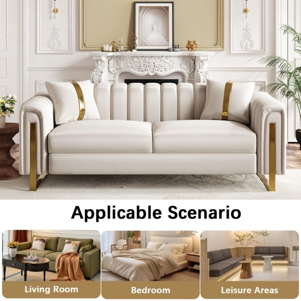 product-fancy-8cfdddc4-5437-4a22-b840-8c40d4fe799b Set of 2 67" 2-Seater/ 84.7" 3-Seater Chesterfield Sofas Luxury Velvet Couches Modern White And Golden Sofas for Living Room, Mid-Century Victorian Loveseats with Removable Cushions And 2 Toss Pillows And Golden Metal Legs