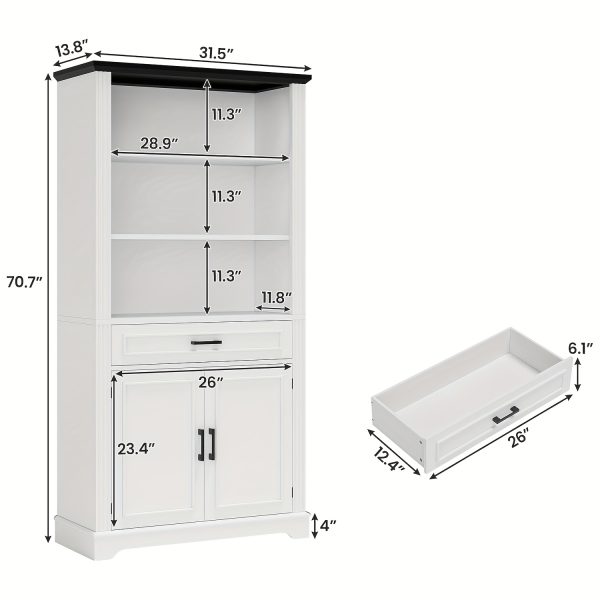 product-fancy-8d0e6d29-64b3-4098-a046-766cb3ef0222 Farmhouse Bookcases with Doors And Drawer, 6 Shelf Display Storage Shelves 70 in Tall Bookshelf for Home Office