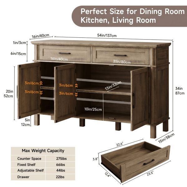 product-fancy-8d18752c-0af9-47c7-ad75-5ae0770f02d4 Farmhouse 48 Inch Buffet Cabinet with Storage, 48 Inch Sideboard with 2 Drawers And 3 Doors - Wood Coffee Bar Cabinet with Adjustable Shelves for Kitchen, Dining Room, Living Room