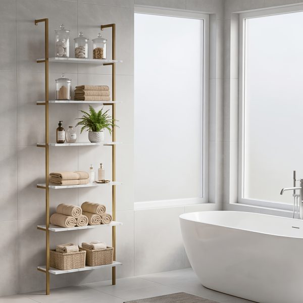 product-fancy-8d4a2ba4-534b-4931-bd61-c9e0b0ddf3e2 6 Tier Industrial Wall Mounted Shelves, White Faux Marble Floating Shelves, Open Storage Display Plant Rack for Living Room Kitchen Bedroom Office