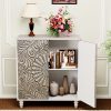 Vintage Carved Door Accent Cabinet with Adjustable Shelves & Suitable for Small Spaces - Compact Grey Storage Sideboard Buffet, -Standing Engineered Wood Furniture for Living Room, Dining Room, Entryway, Assembly