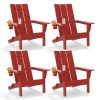 [Durable Outdoor Patio] Leasable 4pcs Folding Adirondack Chair Durable Oversized Ergonomic Plastic Outdoor Patio Furniture With Built-In Phone Holder And Cup Holder, Weather Resistant Fire Pit Chair For Patio Backyard, Deck