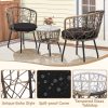 3pcs Bistro Set, Modern Furniture with Tempered Glass Table Top, 2 Chairs, Outdoor Wicker Patio Set, Washable Cushions,