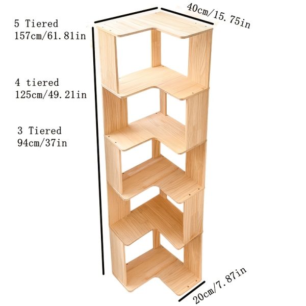 product-fancy-8d6dd4f3-f0b9-4c42-ac82-4c63e49a1721 Full Solid Wood Corner Bookshelf, No Paint No Formaldehyde, Space-Saving Storage Shelf, 3/4/5 Tier Rustic Corner Bookcase, Stable Standing Bookcase for Bedroom Living Room Home Decor, Easy Assembly