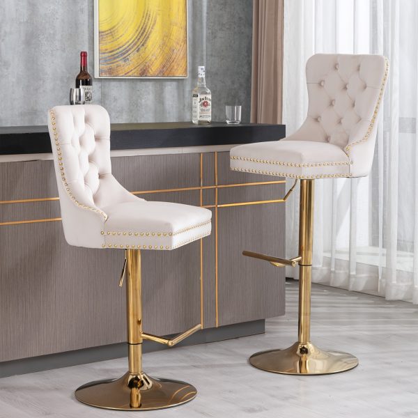 product-fancy-8d6fc698-7387-4a79-88d4-531e8de10619 Thick Golden Swivel Velvet Bar Stools Adjust Seat Height From 27-35 Inches, Modern Upholstered Bar Stools with Comfortable Tufted Backs for Home Bars And Kitchen Islands (Set Of Two)
